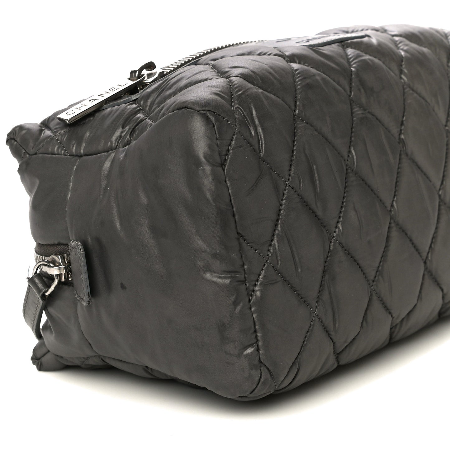 Nylon Quilted Cocoon Cosmetic Case Grey