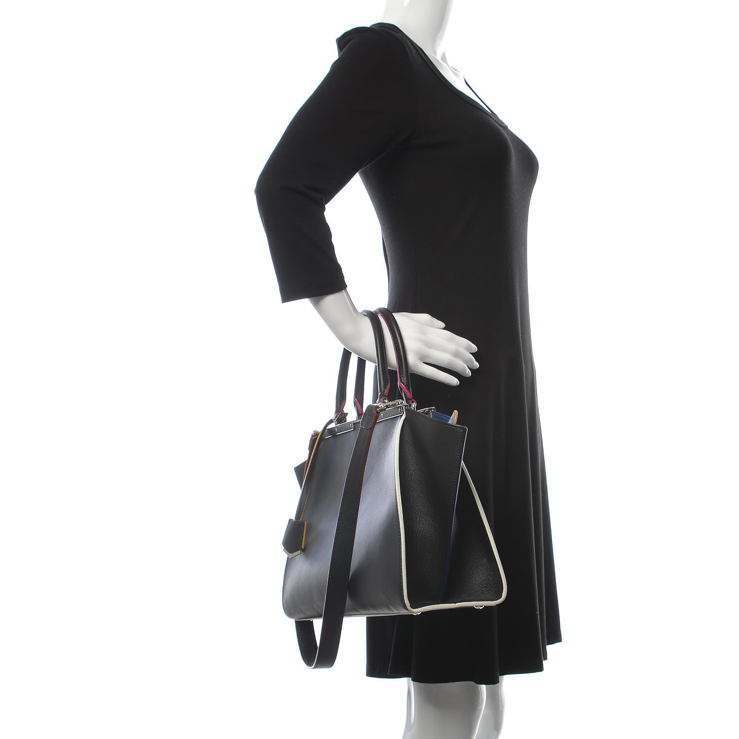Fendi Vitello Dolce Shiny Nappa Petite 3Jours Tote Black Iris 2 of 10