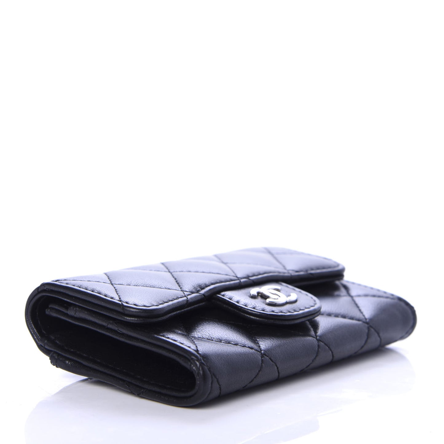 Lambskin Quilted Flap Card Holder Black