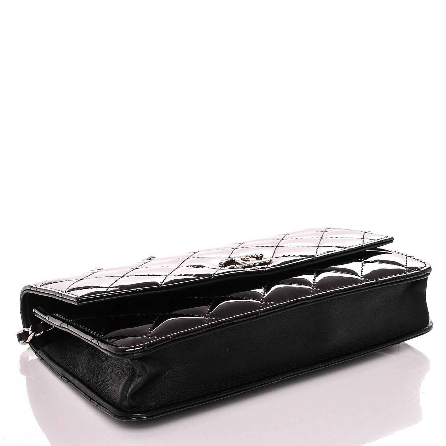 Patent Quilted Brilliant Wallet On Chain WOC Black
