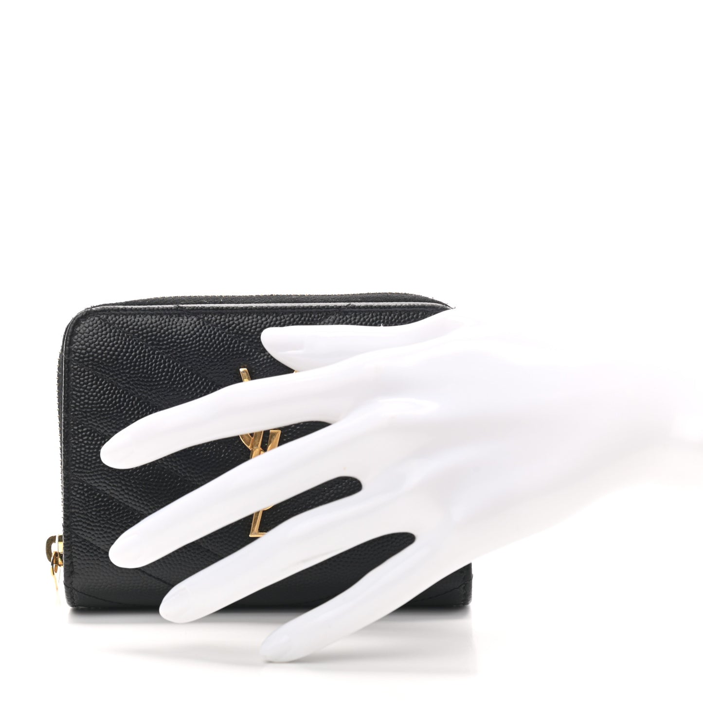 Grain De Poudre Matelasse Chevron Monogram Compact Zip Around Wallet Black