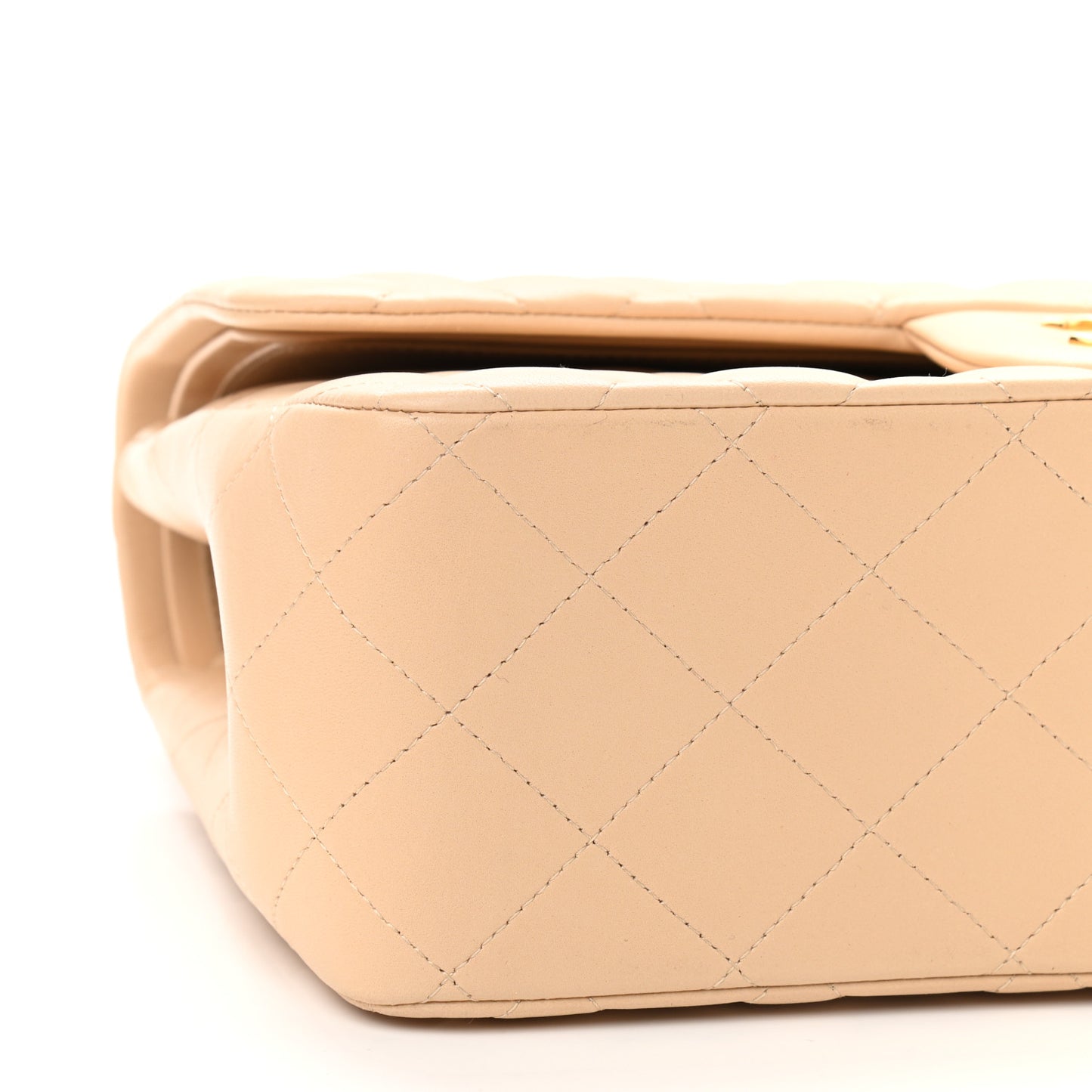 Lambskin Quilted Jumbo Double Flap Beige