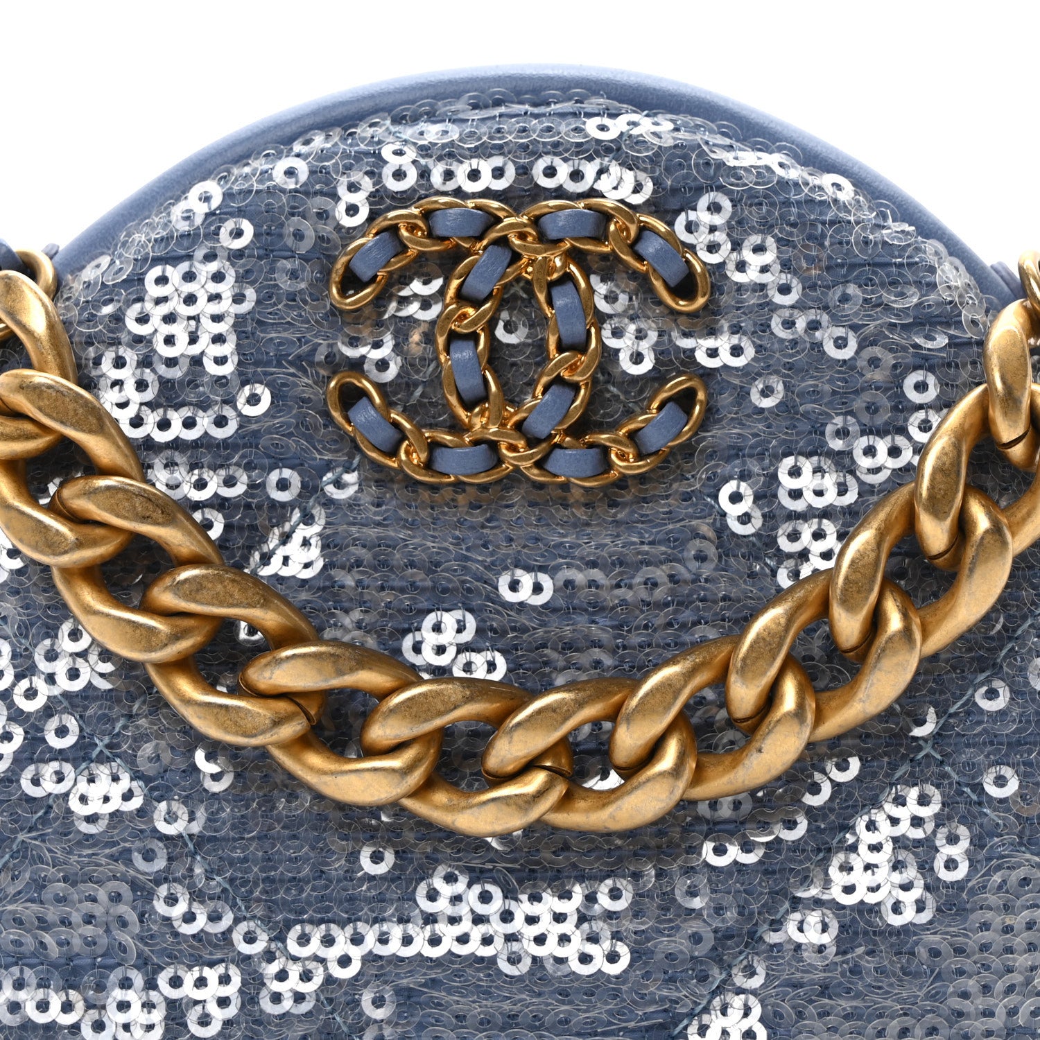 Chanel Sequin Chanel 19 Round Clutch With Chain Light Blue 8 of 10