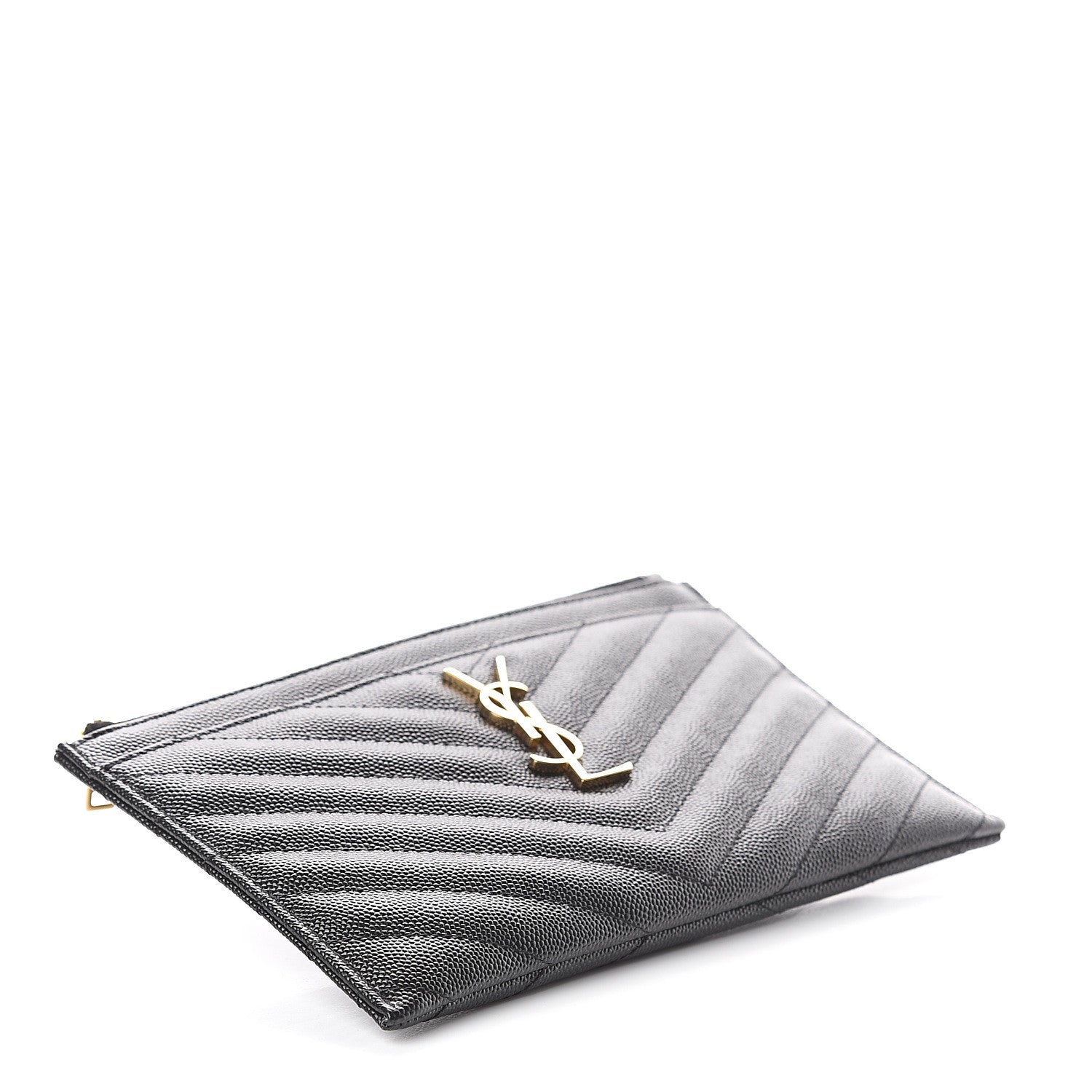 Saint Laurent Grain De Poudre Chevron Monogram Bill Pouch Black 3 of 5
