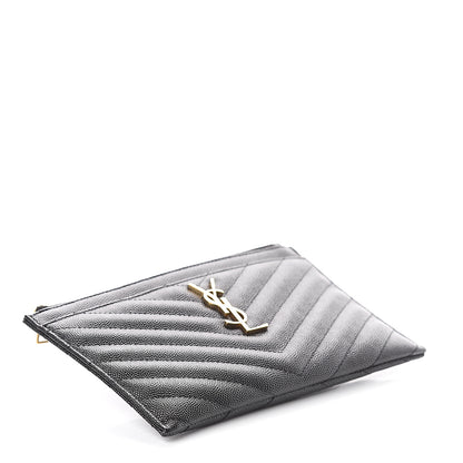 Saint Laurent Grain De Poudre Chevron Monogram Bill Pouch Black 3 of 5