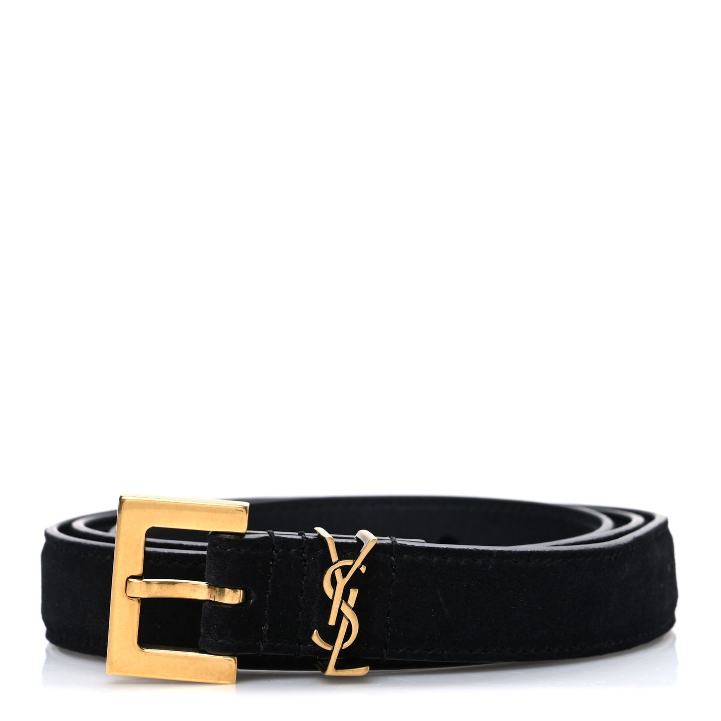 Suede Monogram Cassandre Extra Thin Square Buckle Belt 85 34 Black