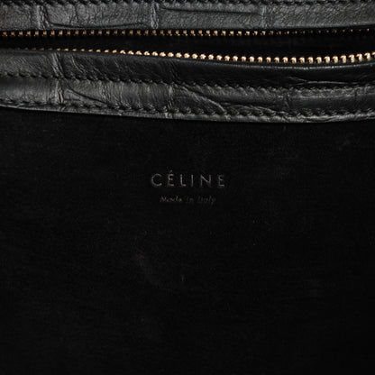 Celine Crocodile Embossed Calfskin Medium Phantom Luggage Black 6 of 9