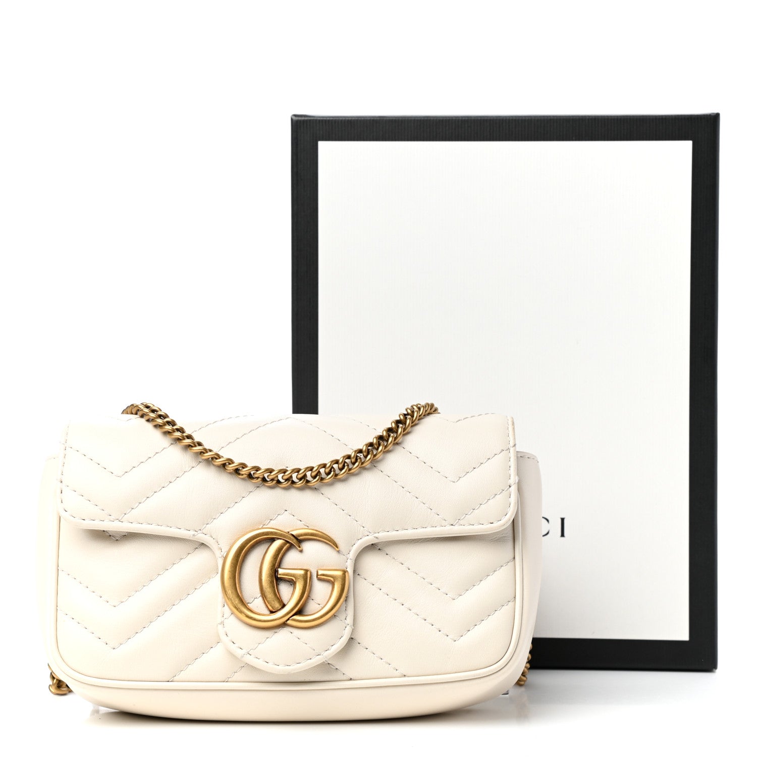Gucci Calfskin Matelasse Super Mini GG Marmont Shoulder Bag White 11 of 11