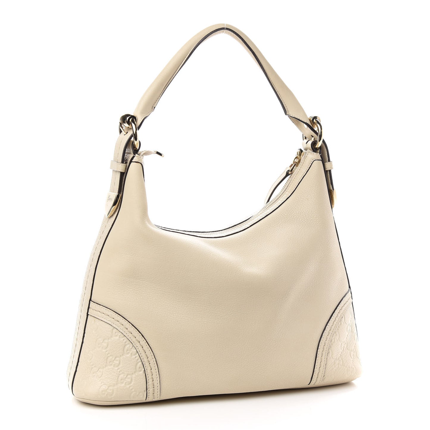 Pebbled Calfskin Guccissima Trim Medium Signoria Hobo Off White