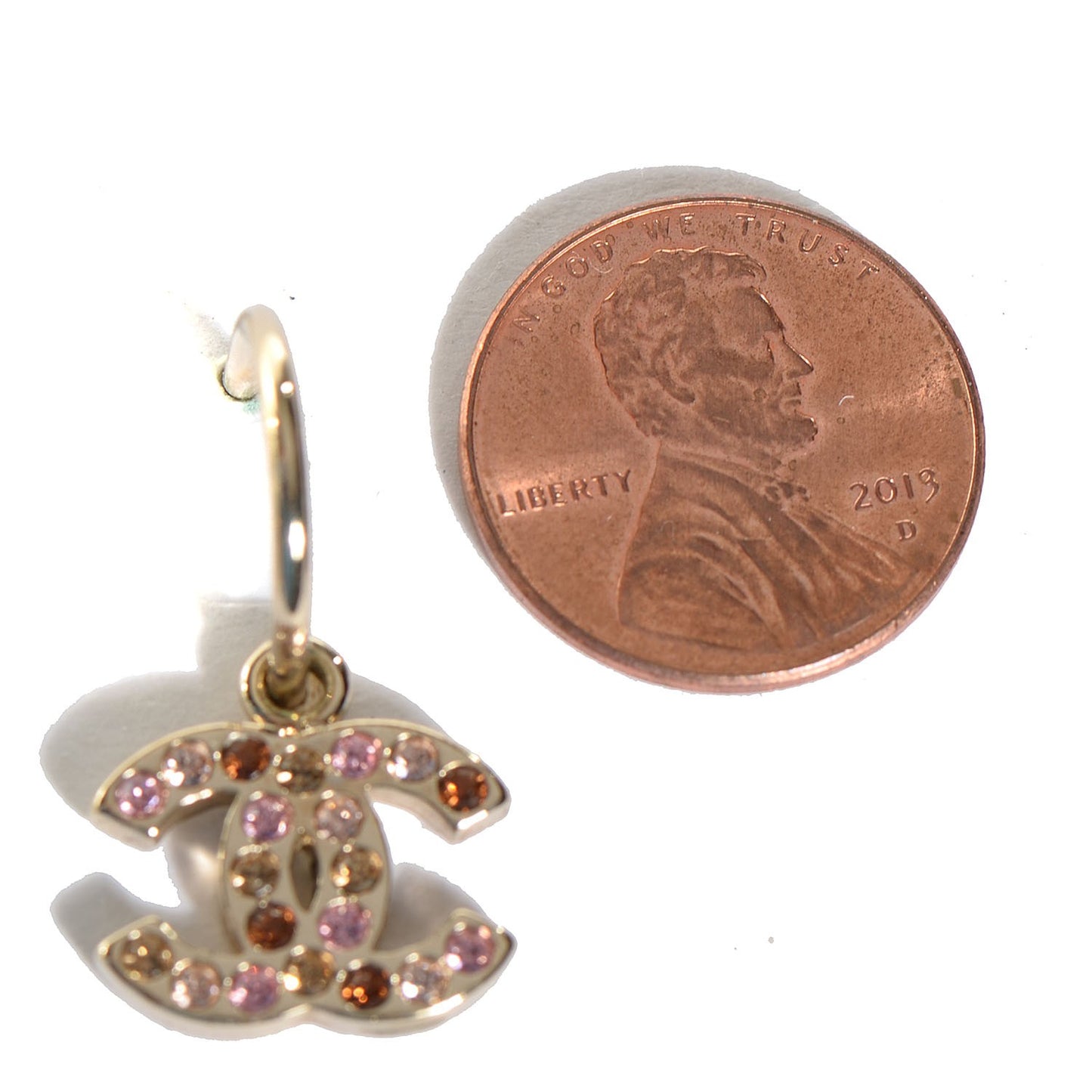Crystal CC Dangle Earrings Pink Brown Gold