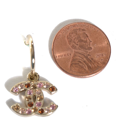 Chanel Crystal CC Dangle Earrings Pink Brown Gold 2 of 5