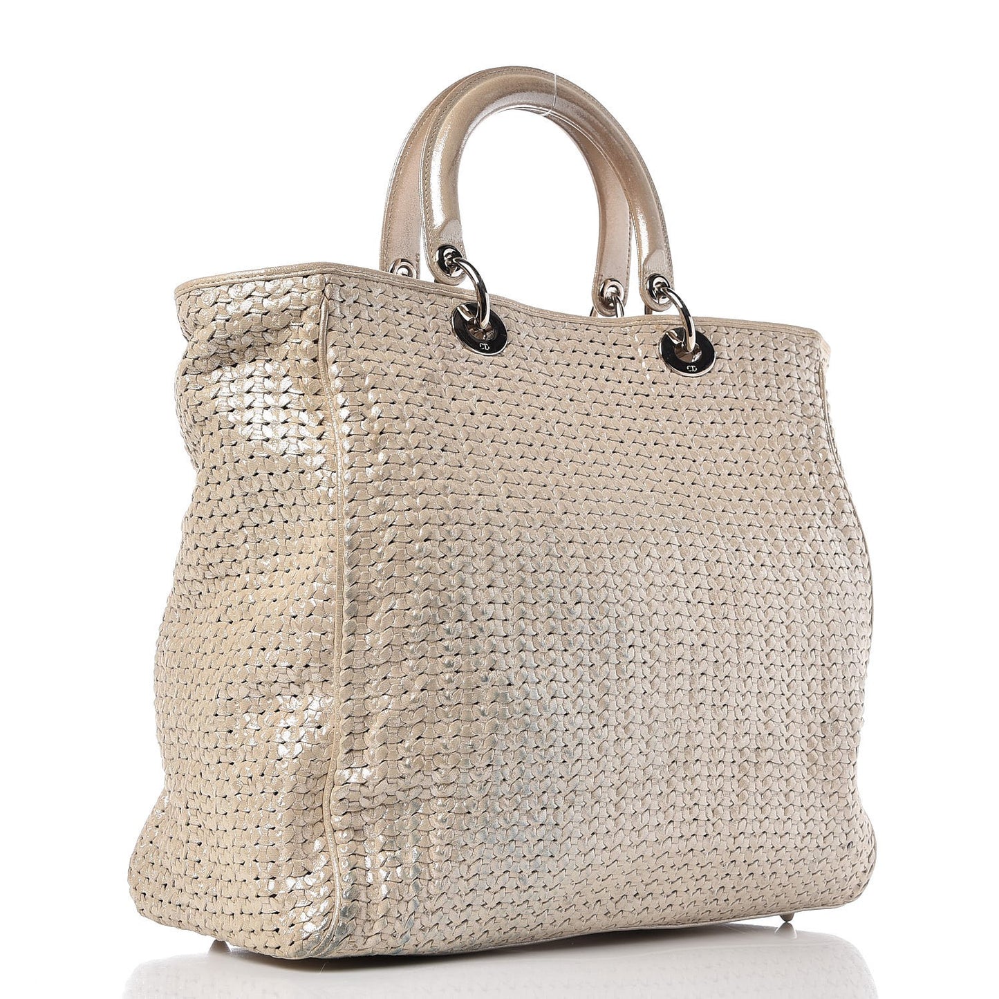 Metallic Suede Woven Lady Dior Shopping Tote Gold