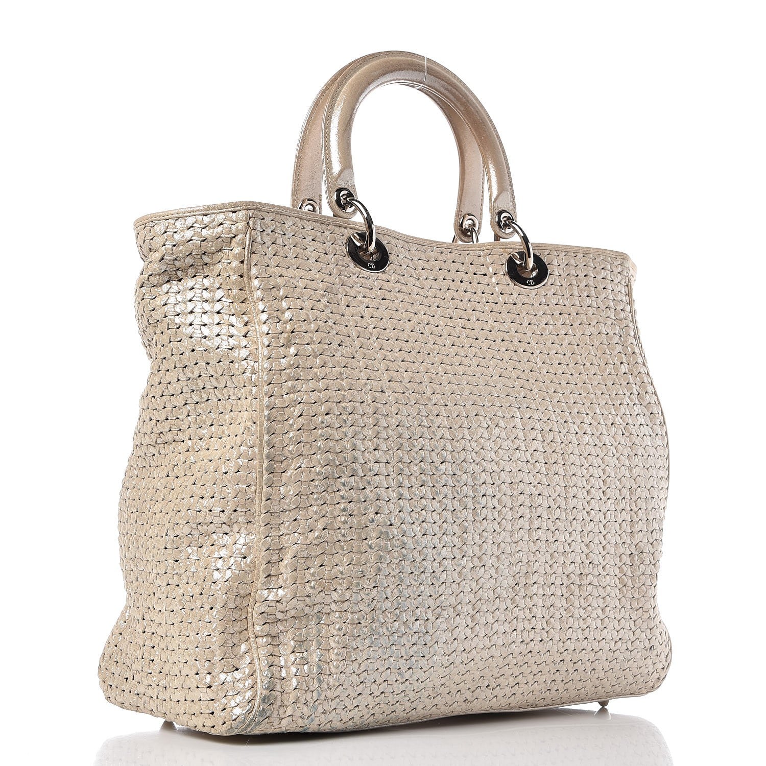 Christian Dior Metallic Suede Woven Lady Dior Shopping Tote Gold 3 of 17