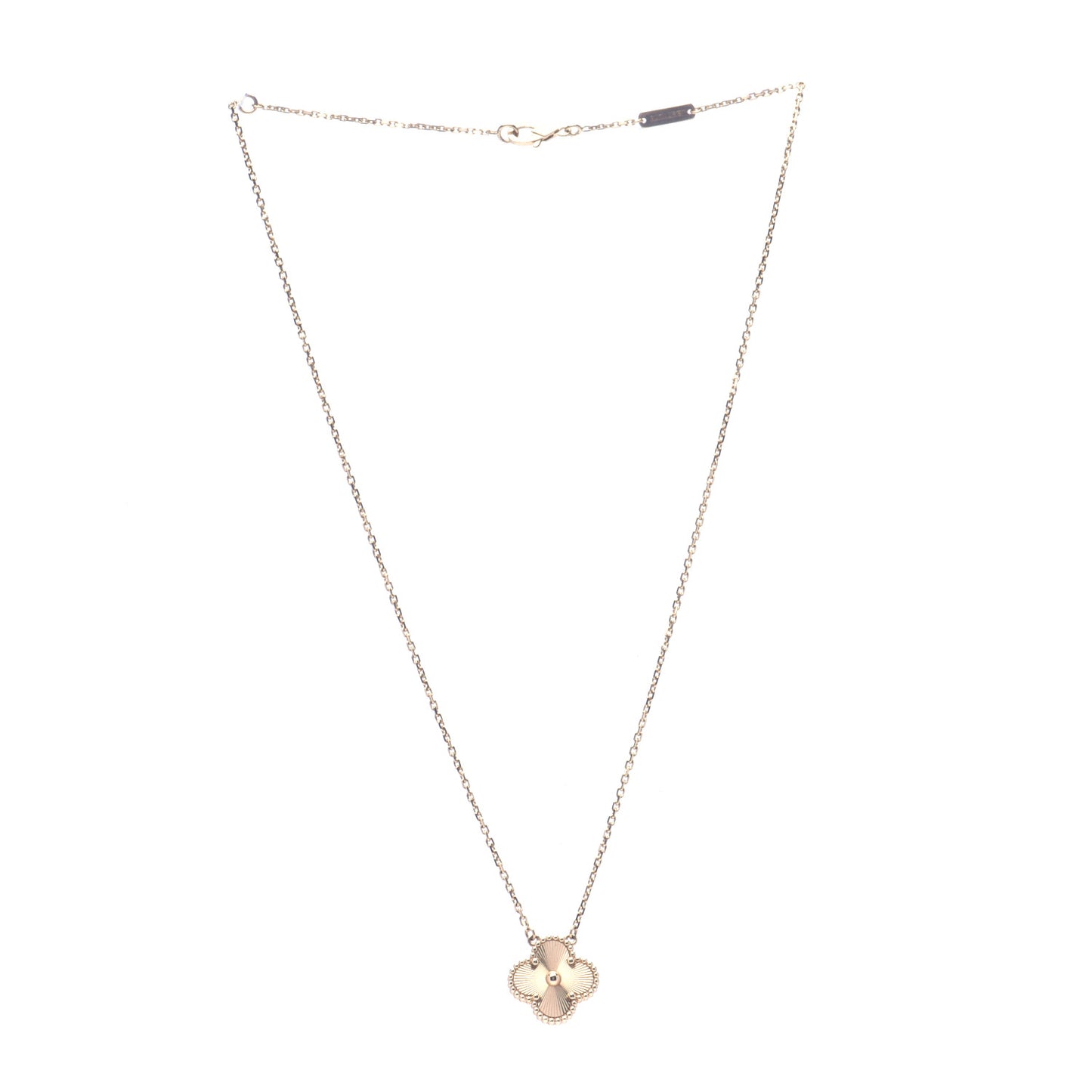 18K Yellow Gold Guilloche Vintage Alhambra Pendant Necklace