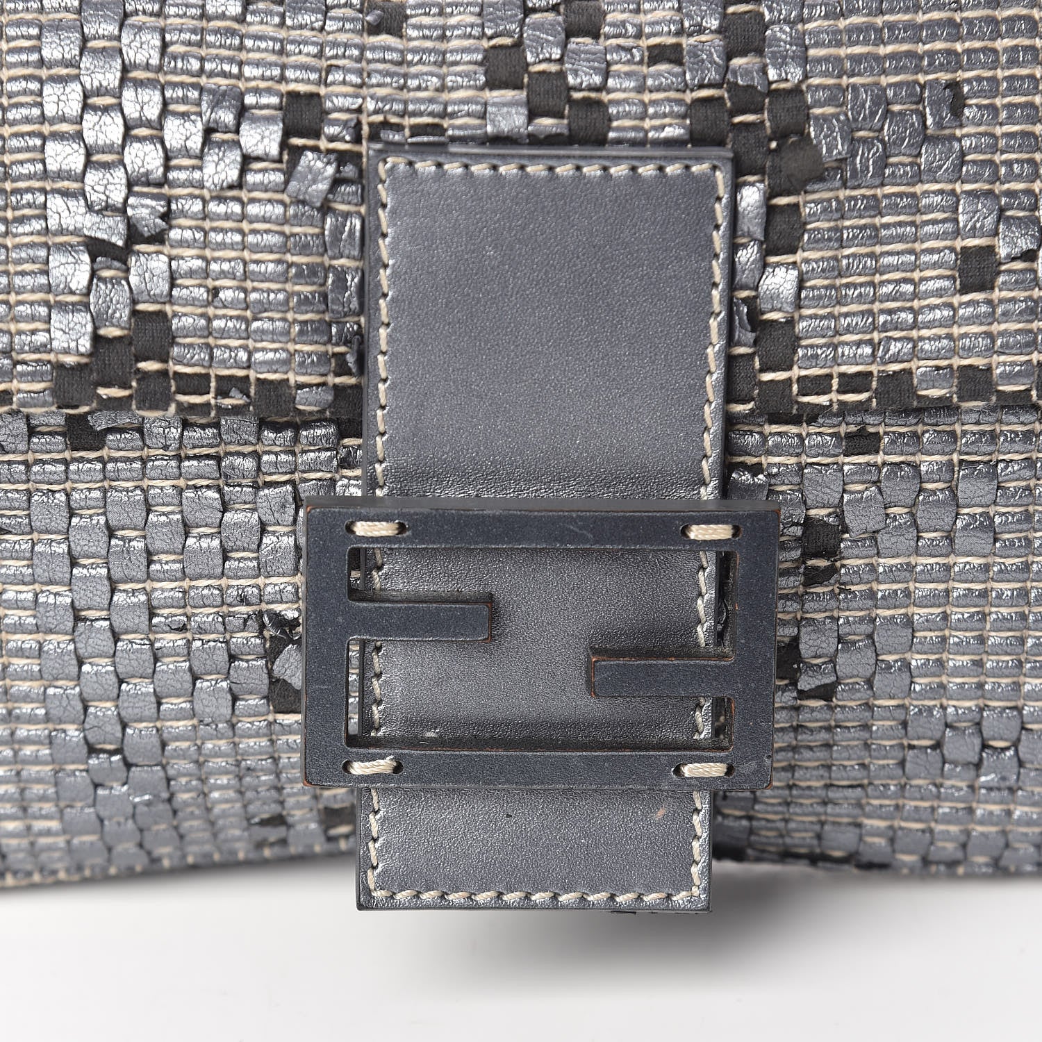 Fendi Metallic Lambskin Woven Baguette Light Grey 14 of 19