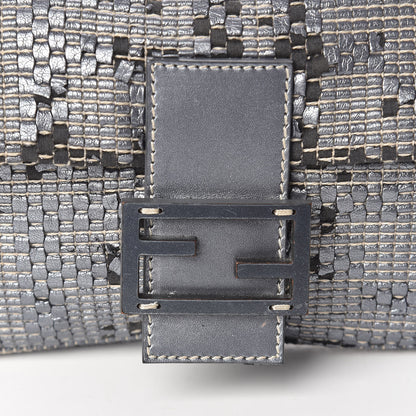 Fendi Metallic Lambskin Woven Baguette Light Grey 14 of 19