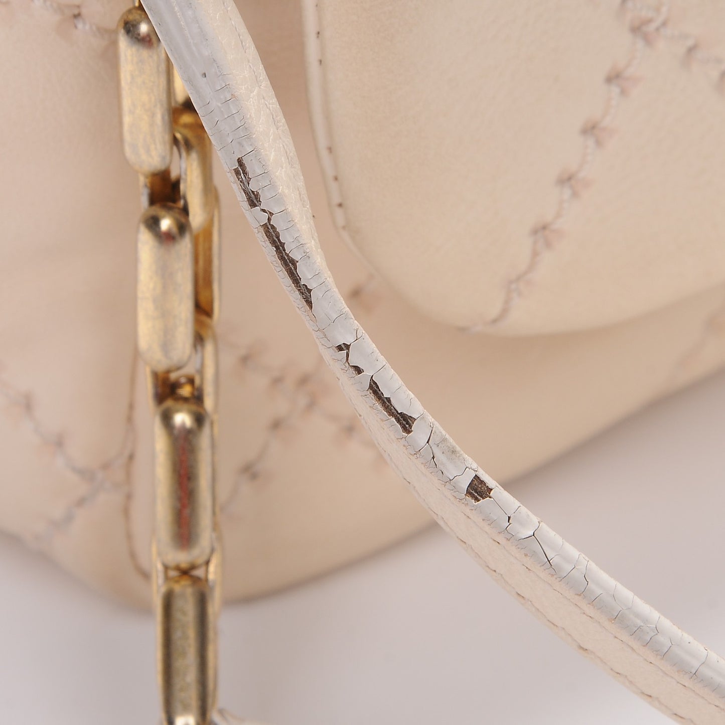 Calfskin Quilted Retro Chain Flap Beige