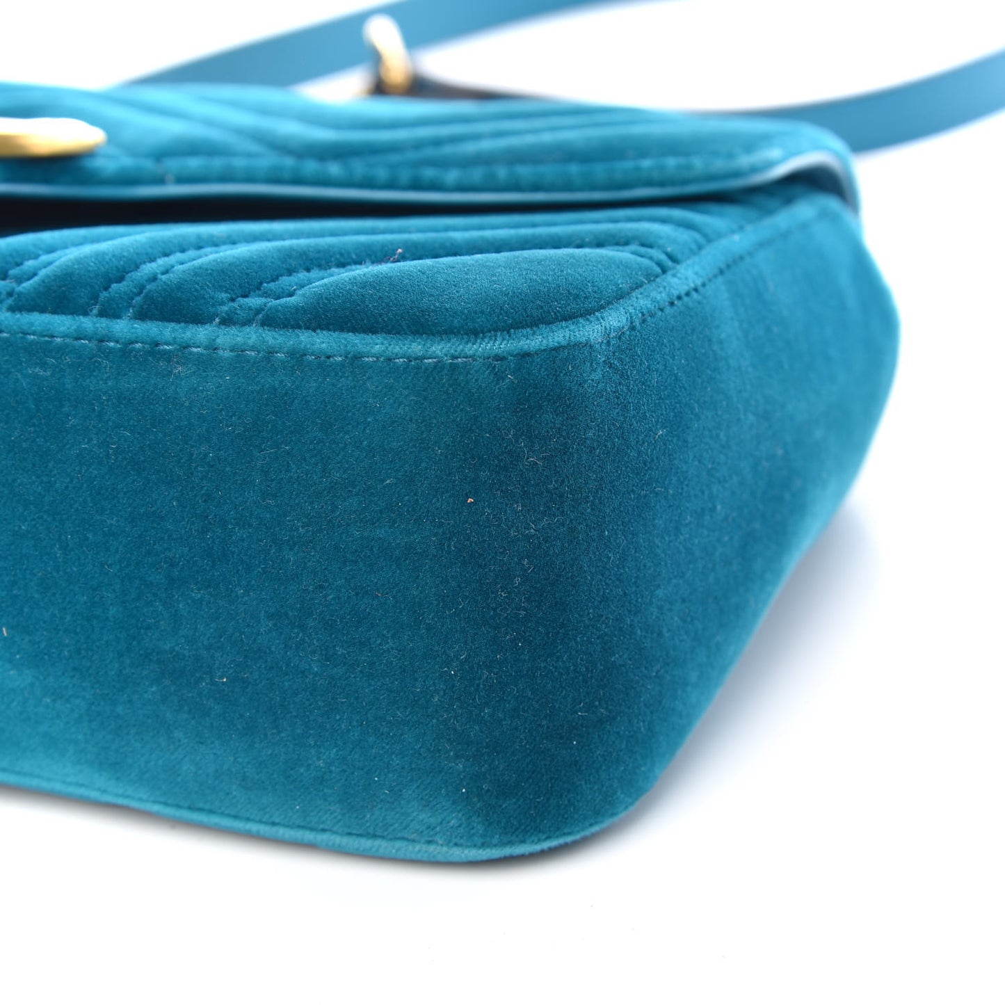 Velvet Matelasse Small GG Marmont Shoulder Bag Pavone Cyan