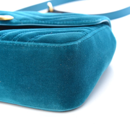 Gucci Velvet Matelasse Small GG Marmont Shoulder Bag Pavone Cyan 10 of 11