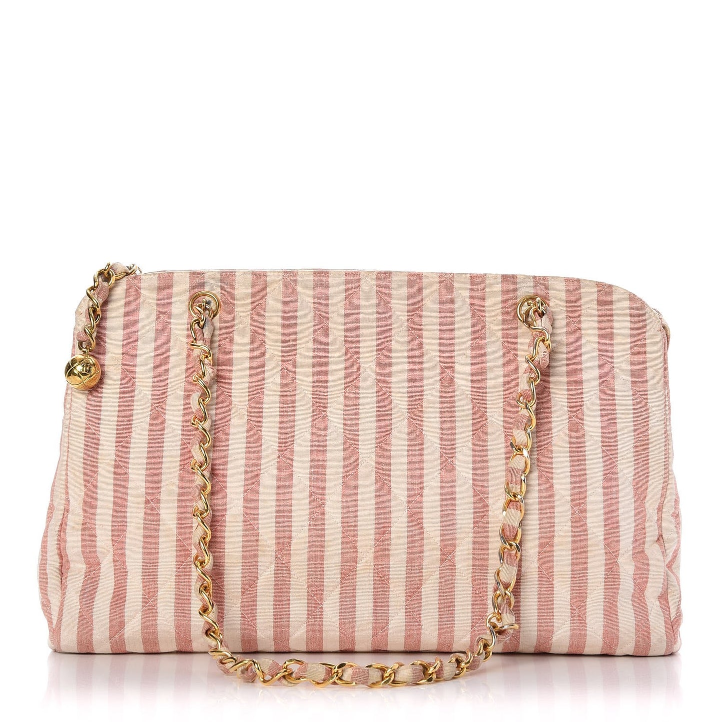 Canvas Quilted Striped Tote Red White