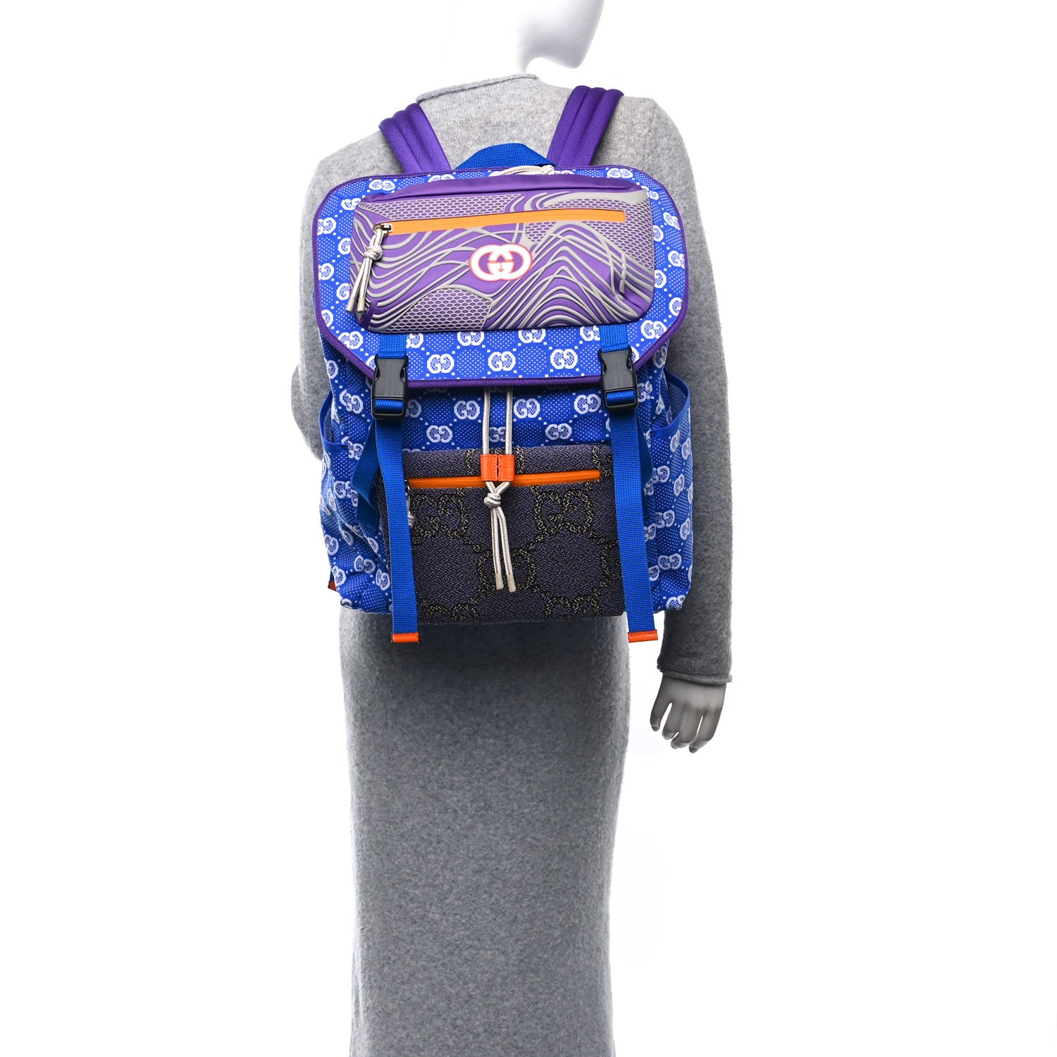 Gucci Jersey GG Monogram All Over Pan Sport Double Buckle Backpack  Blue Multicolor 2 of 9