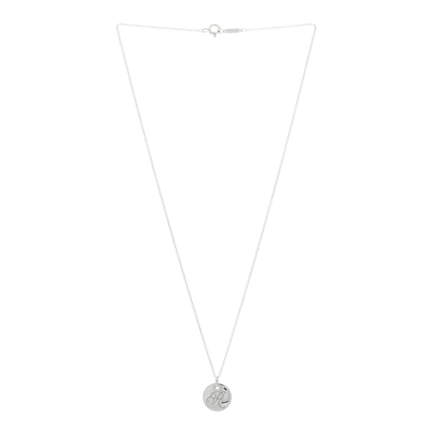 Tiffany Sterling Silver Letter R Disc Pendant Necklace 3 of 5