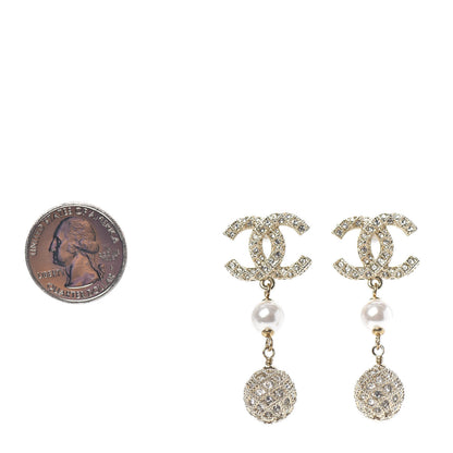 Chanel Pearl Crystal CC Drop Earrings Gold 2 of 4
