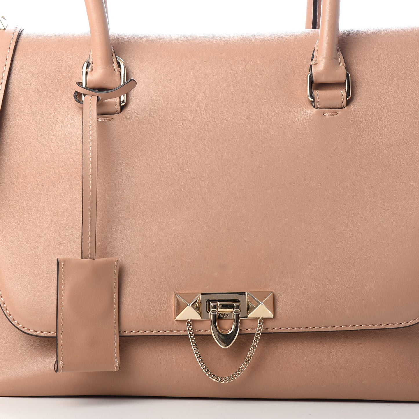 Calfskin Rockstud Demilune Double Handle Satchel Skin Sorbet