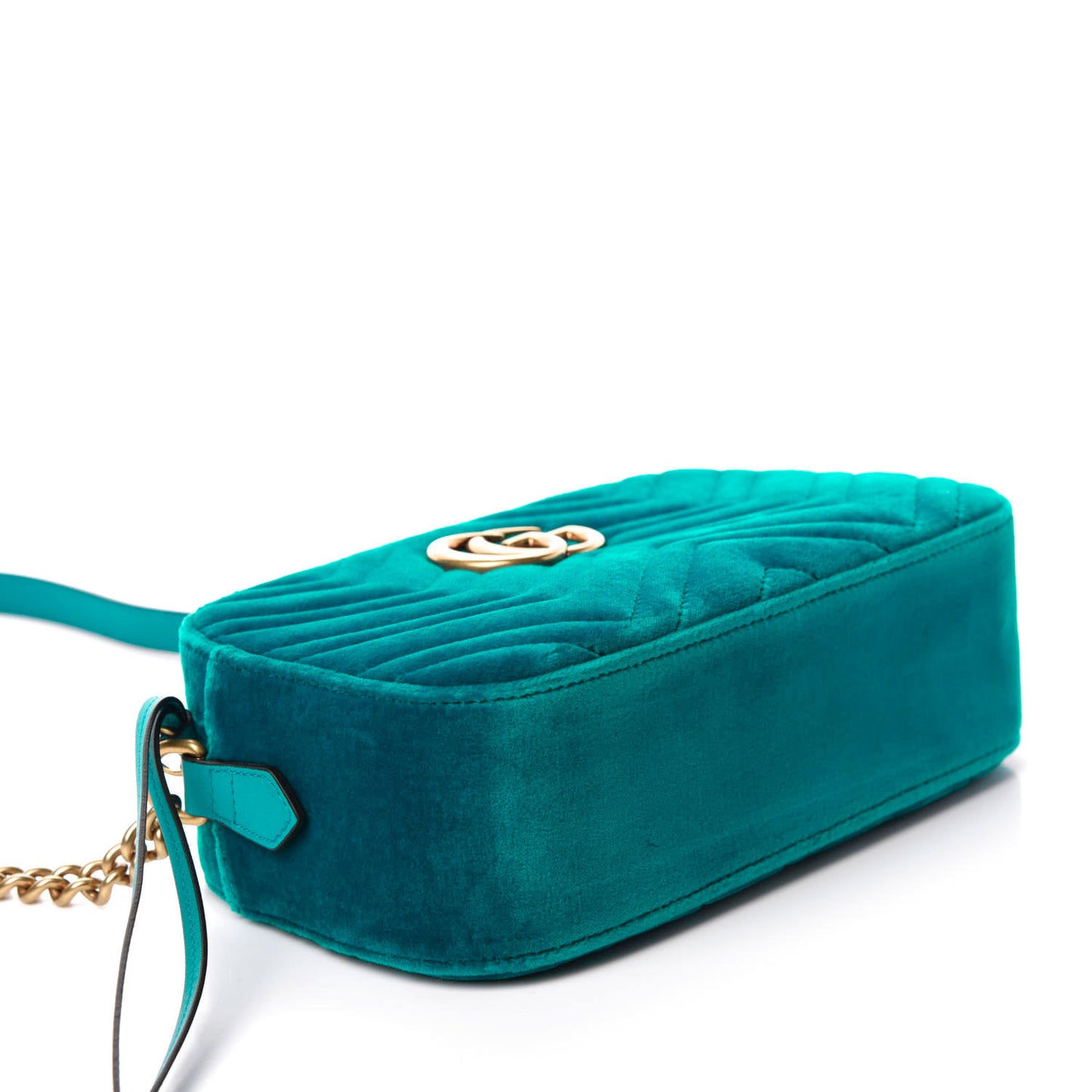 Velvet Matelasse Small GG Marmont Chain Shoulder Bag Pavone Cyan