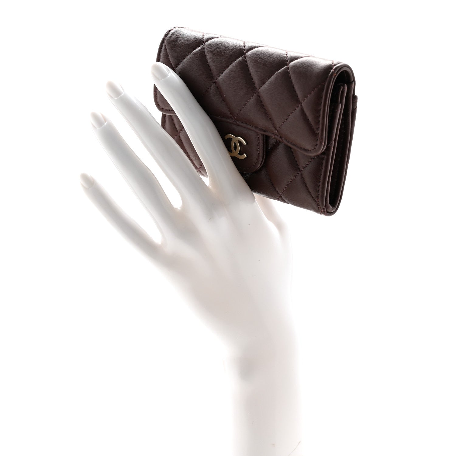 Chanel Lambskin Quilted Flap Card Holder Wallet Dark Brown 2 of 9