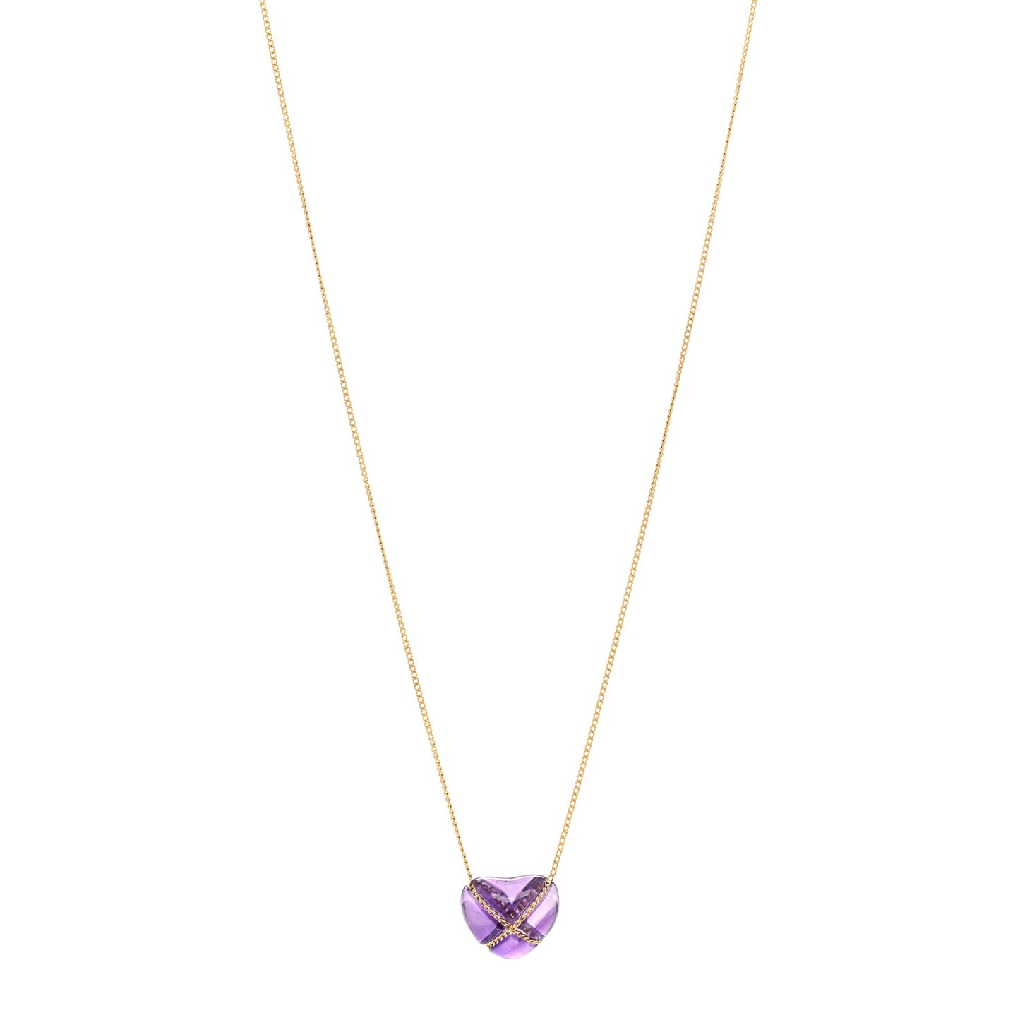 18K Yellow Gold Amethyst Crossover Heart Pendant Necklace