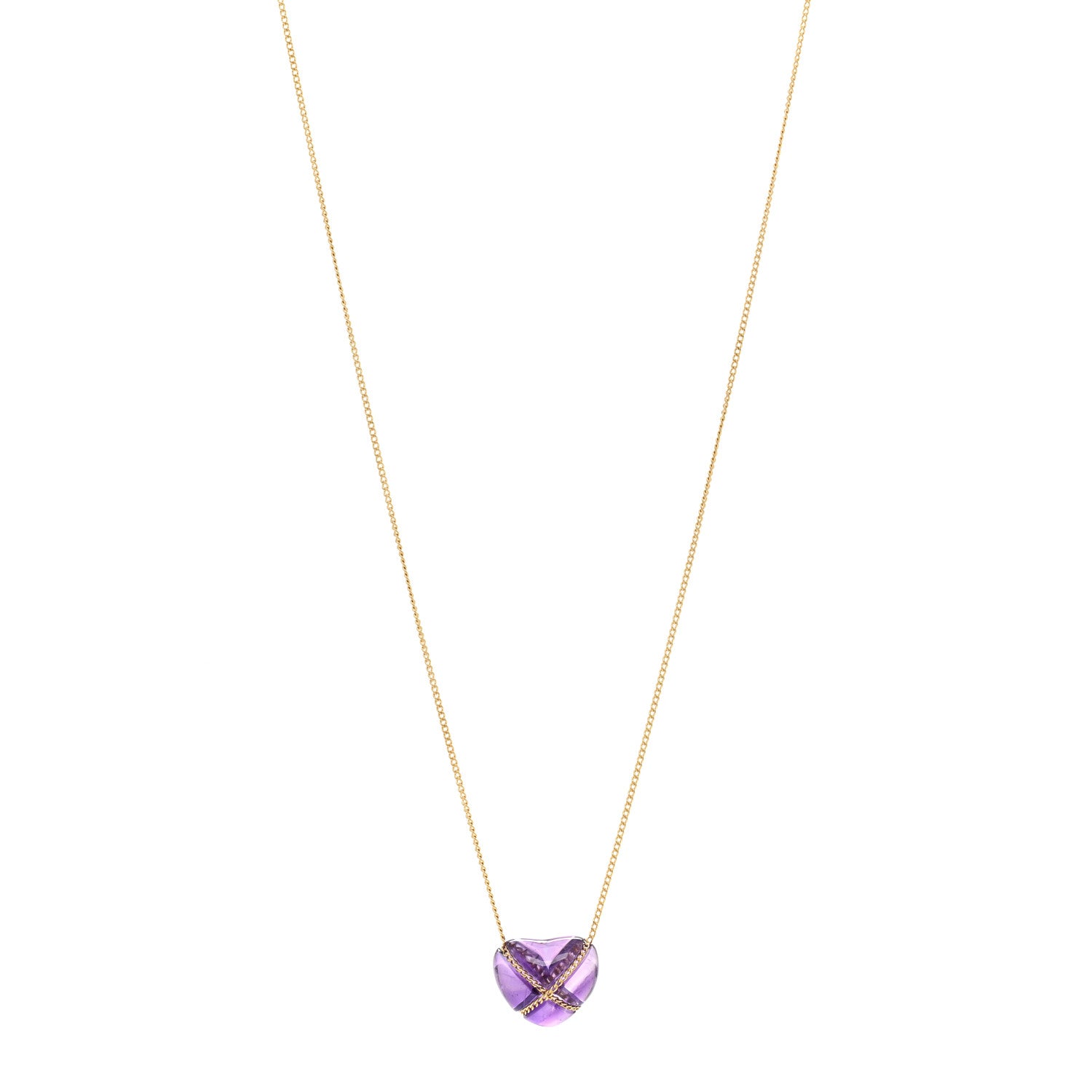 Tiffany 18K Yellow Gold Amethyst Crossover Heart Pendant Necklace 1 of 4