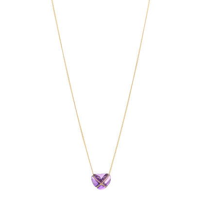 Tiffany 18K Yellow Gold Amethyst Crossover Heart Pendant Necklace 1 of 4