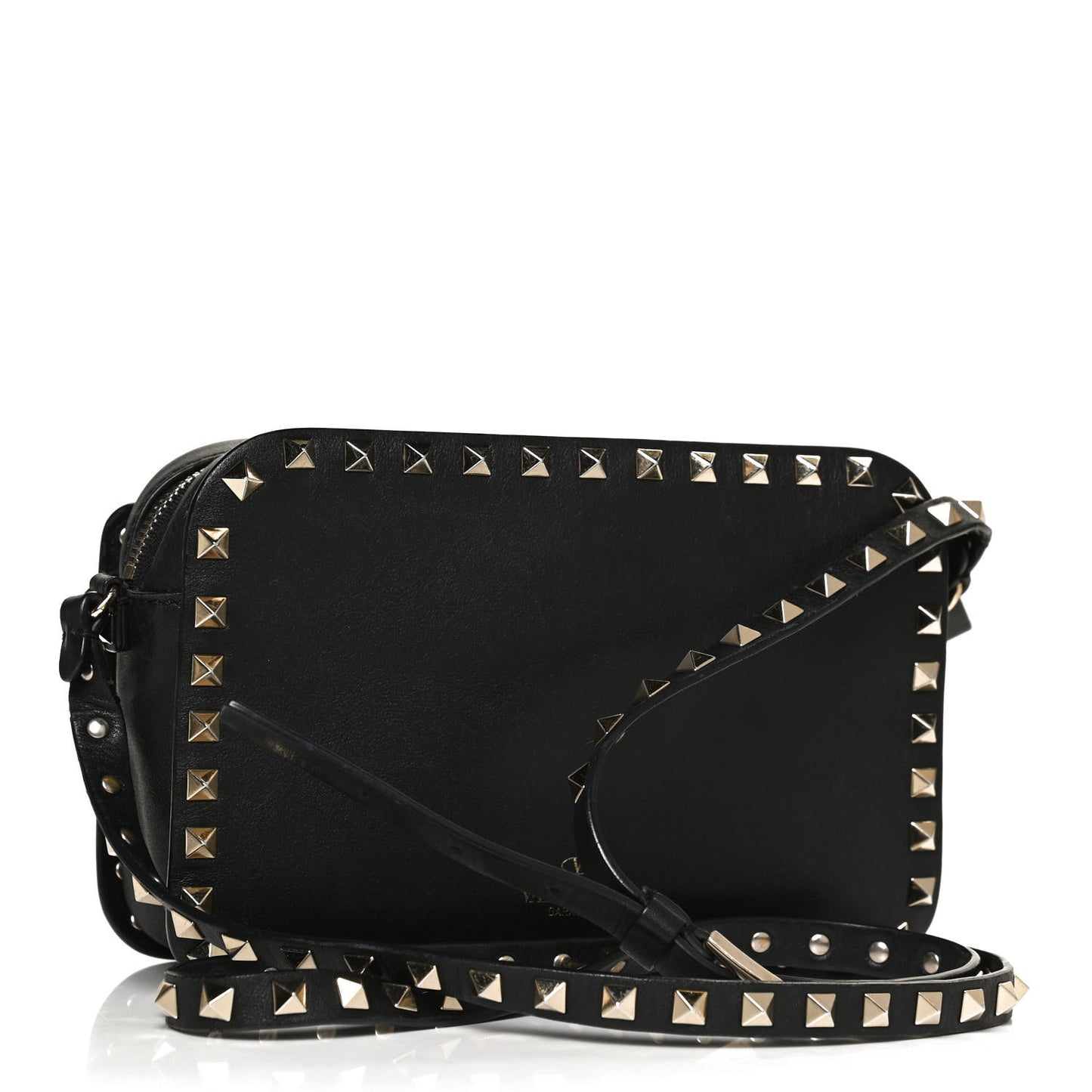 Vitello Rockstud Flip Lock Camera Crossbody Bag Black