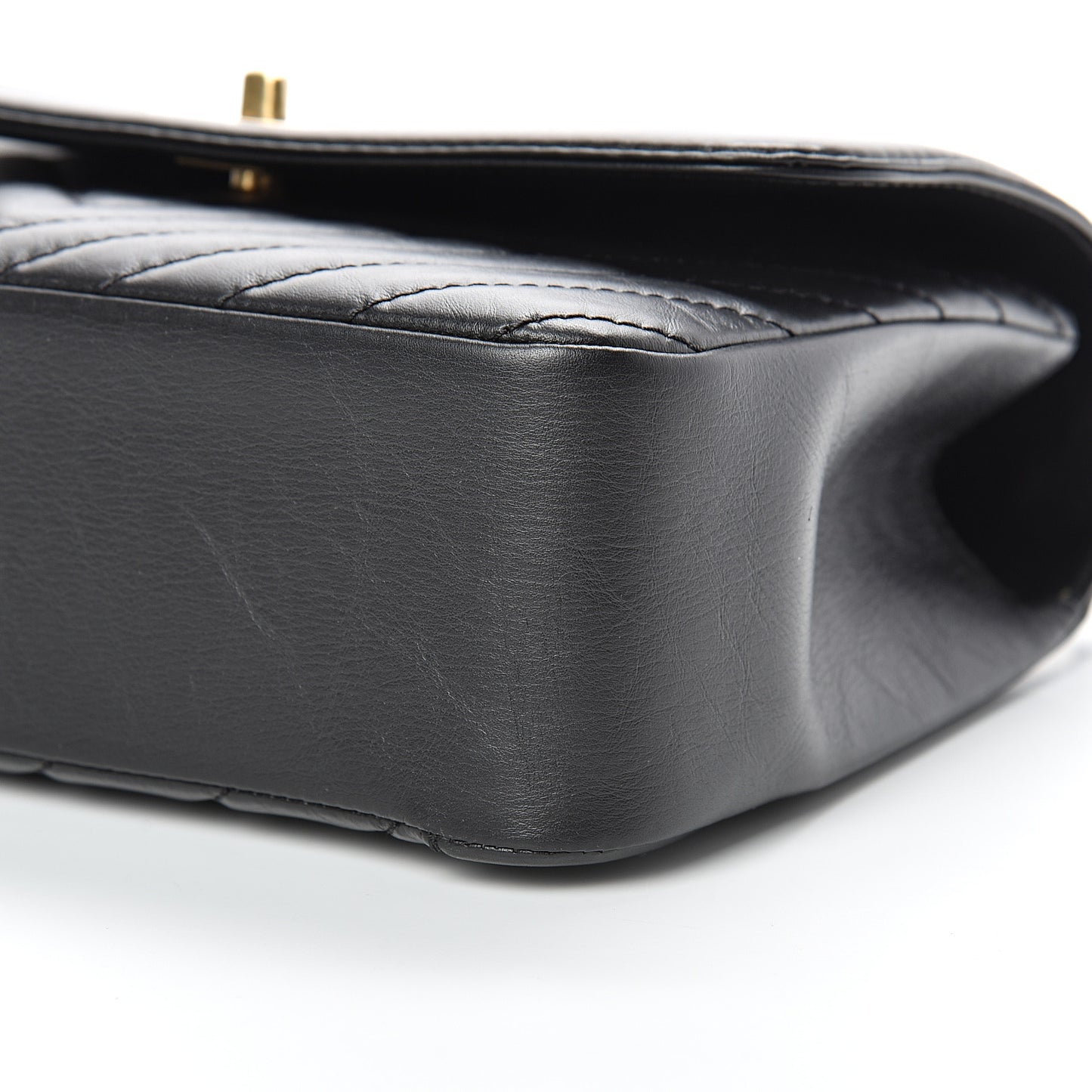 Calfskin Chevron Quilted Top Handle Flap Black