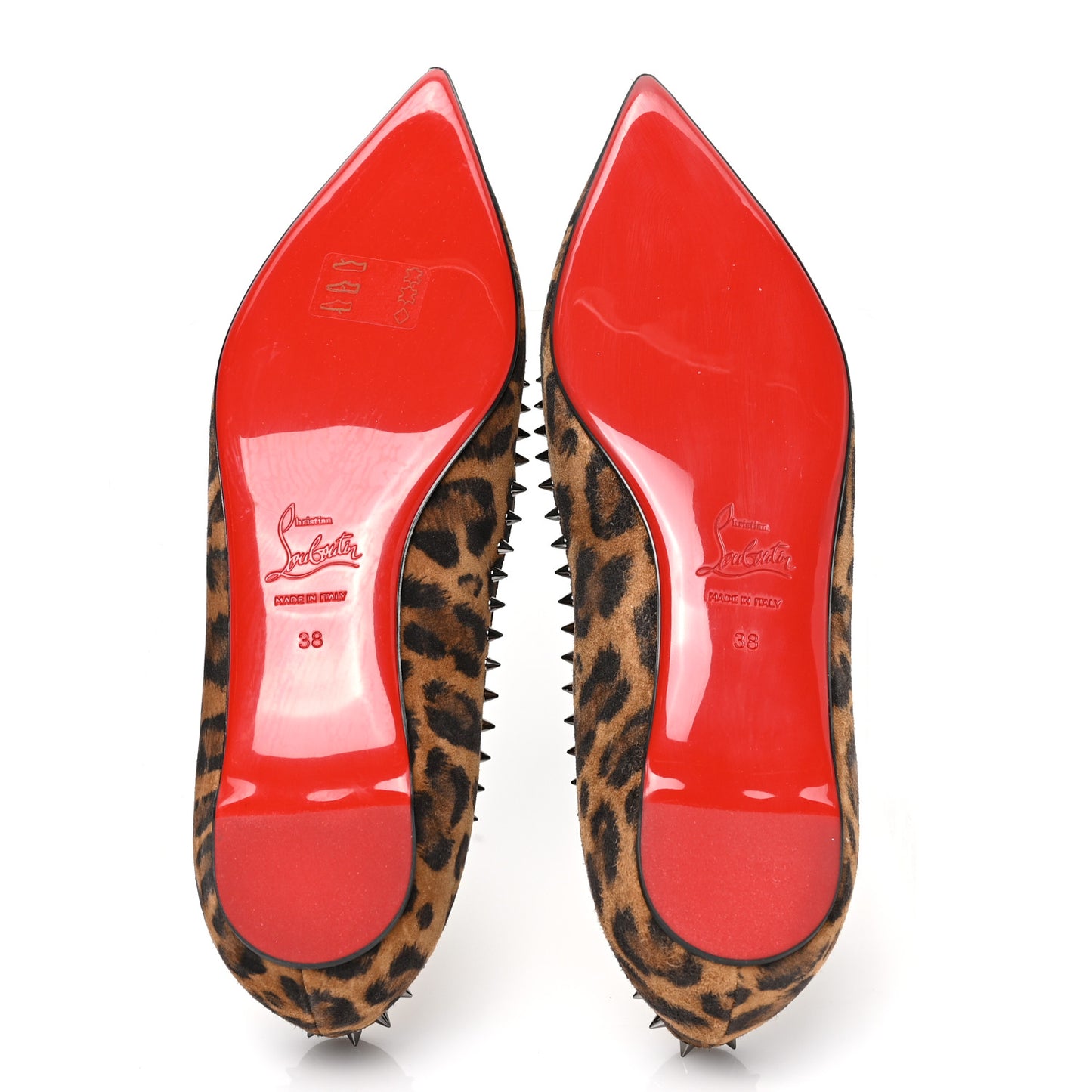 Calf Hair Spike Leopard Print Flats 38 Brown