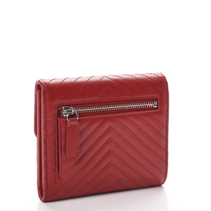 Chanel Caviar Chevron Quilted Compact Flap Wallet Dark Red 3 of 9