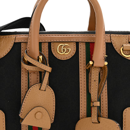 Gucci Monogram Textured Dollar Calfskin Web Mini Bauletto Duffle Top Handle Bag Black Koi Beige 8 of 13