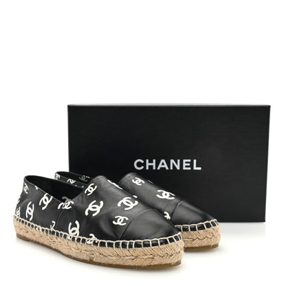 Chanel Lambskin Printed CC Espadrilles 38 Black White 9 of 9