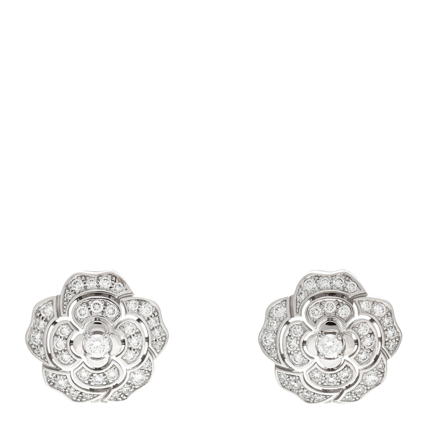 18K White Gold Diamond Bouton de Camelia Earrings