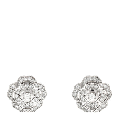 Chanel 18K White Gold Diamond Bouton de Camelia Earrings 1 of 5