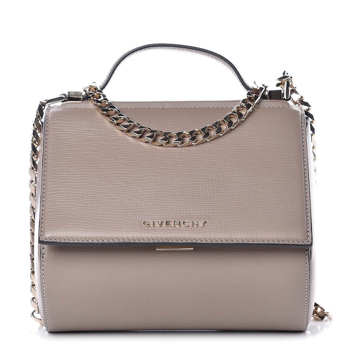 Textured Calfskin Mini Pandora Box Chain Crossbody Bag Mastic