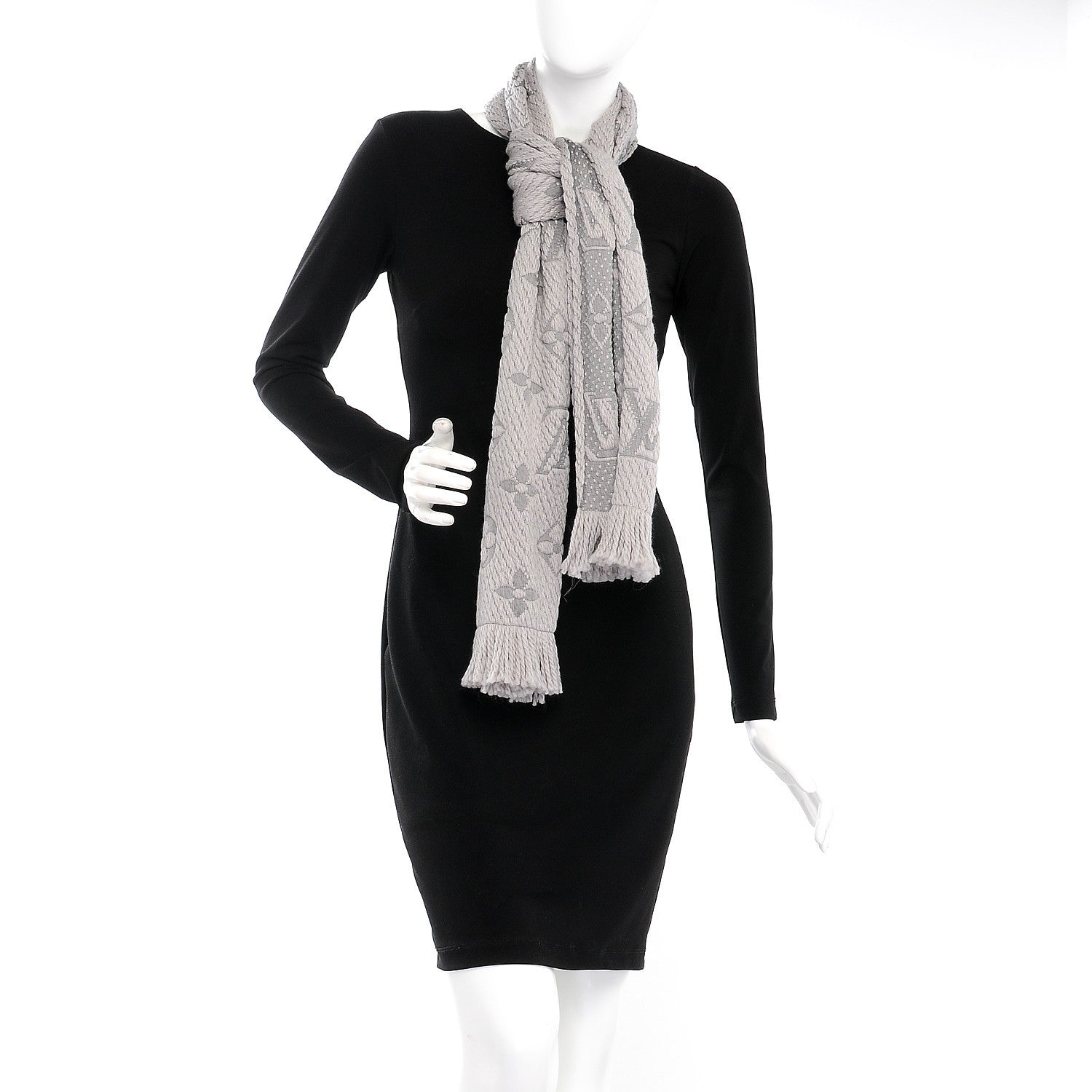 Louis Vuitton Wool Silk Logomania Scarf Pearl Grey 2 of 4