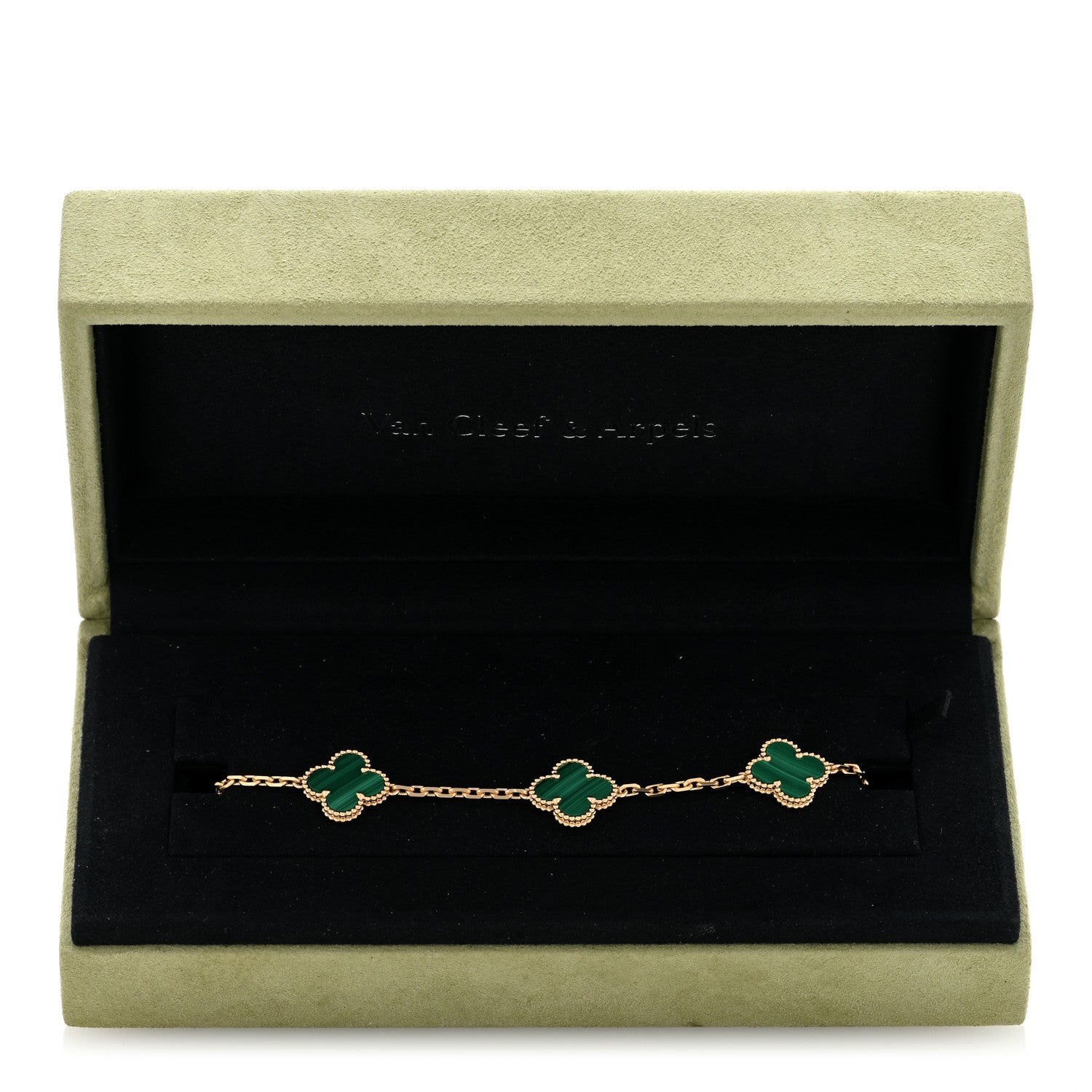 Van Cleef & Arpels 18K Yellow Gold Malachite 5 Motifs Vintage Alhambra Bracelet 4 of 4