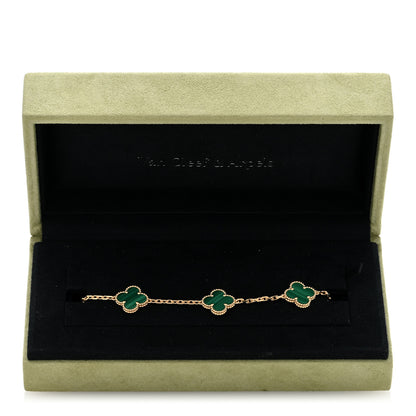 Van Cleef & Arpels 18K Yellow Gold Malachite 5 Motifs Vintage Alhambra Bracelet 4 of 4