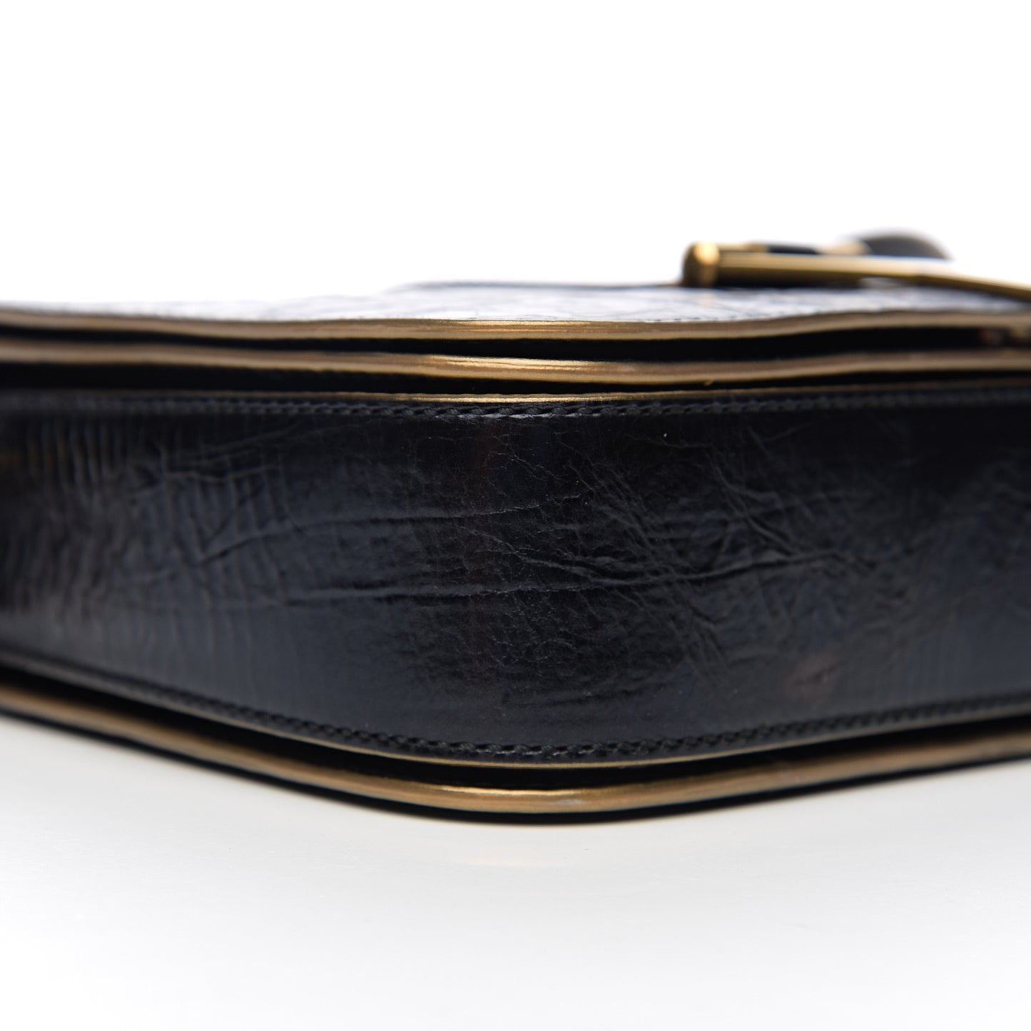 Patent Crinkled Calfskin Classic Y Satchel Black