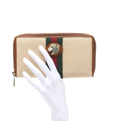 Gucci Vintage Canvas Calfskin Rajah Zip Around Wallet Sand Light Cuir 2 of 8
