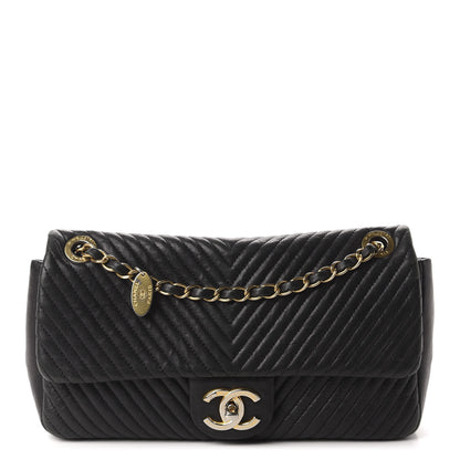 Chanel Calfskin Chevron Quilted Medium Surpique Flap Black 1 of 12