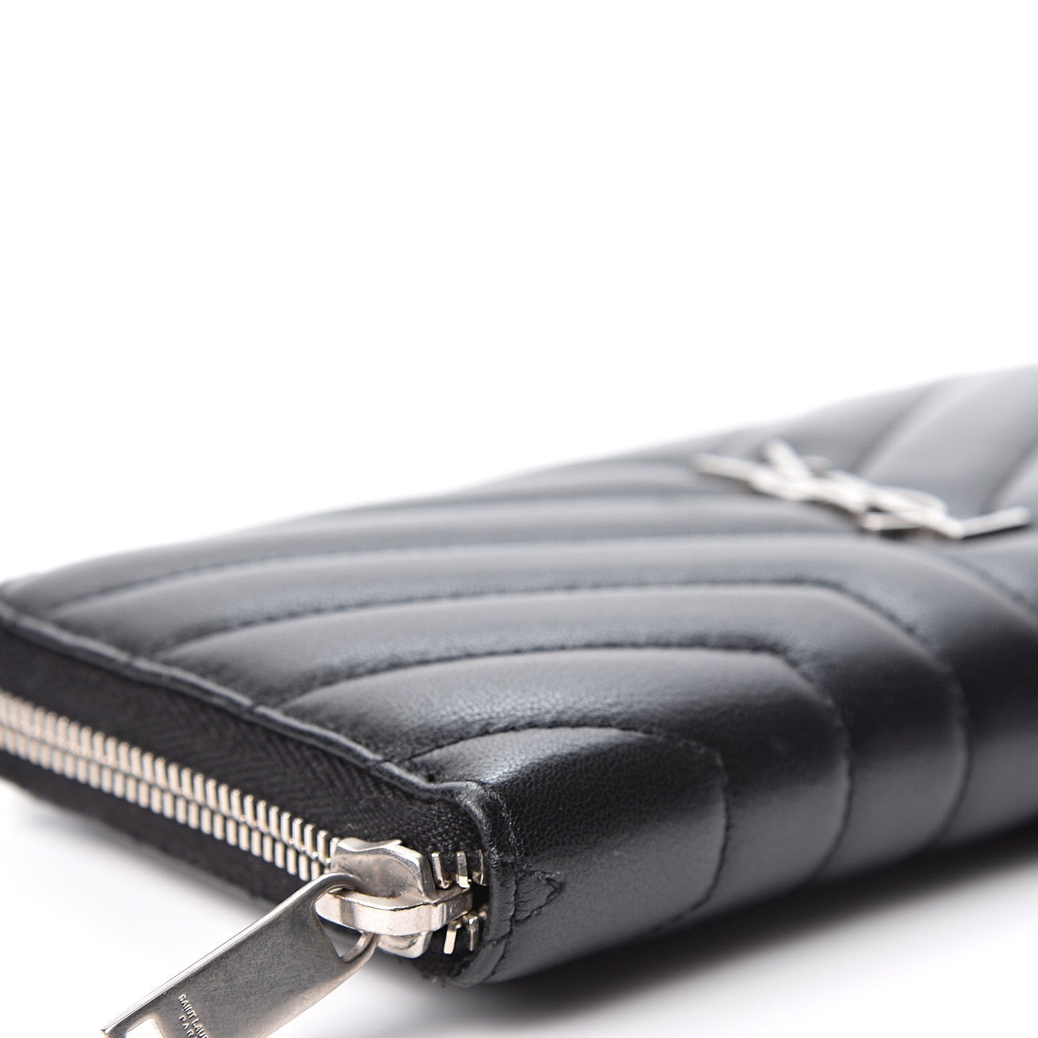 Saint Laurent Calfskin Matelasse Chevron Monogram Zip Around Wallet Black 6 of 8