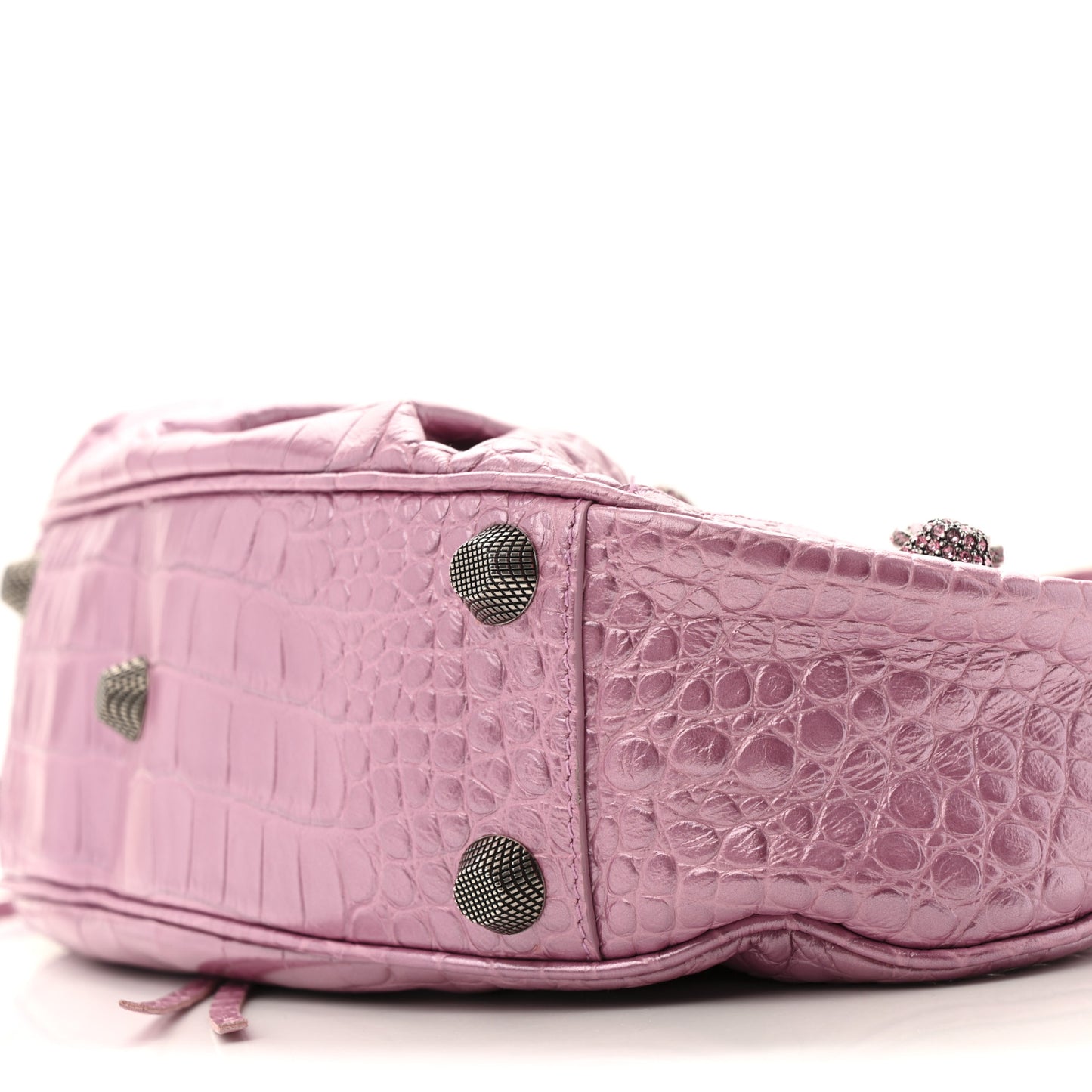 Metallic Extra Supple Calfskin Crystal Crocodile Embossed Small Le Cagole Shoulder Bag Pink